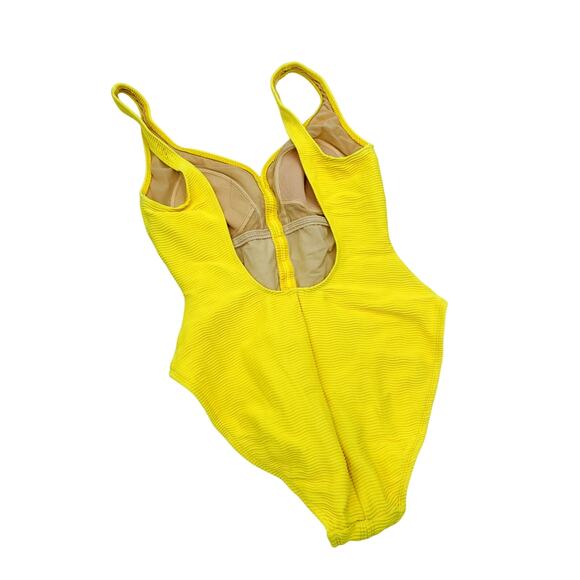La Blanca Vintage Yellow Ribbed Button one Piece Swimsuit - Picture 2 of 4